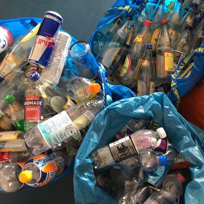 Bild vergrößern: Sammeln von Pfandflaschen im Schulgebäude